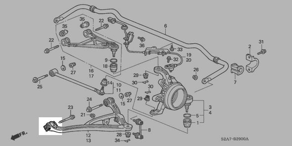 Diagram Ballade Sports 00-09 Honda S2000 Rear Lower Front Control Arm Solid Bushing Kit