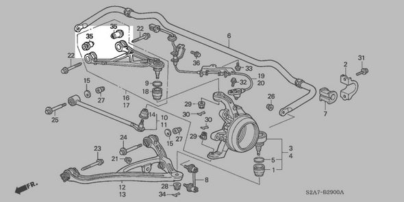 Diagram Ballade Sports 00-09 Honda S2000 Rear Upper "A" Arm Solid Bushings Kit