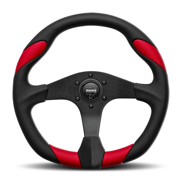Momo Quark 350mm Black Urethane Red Leather Steering Wheel